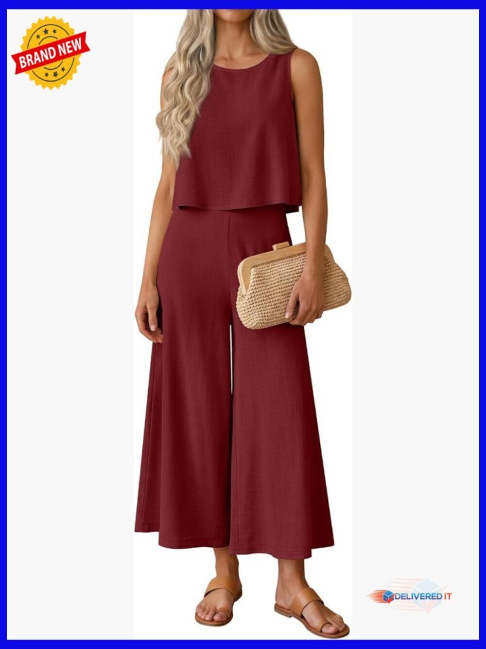 Womens 2 Piece Linen Outfits Sleeveless Crop Tank Capri Pants Summer Lounge Set